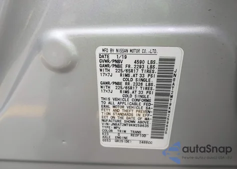 2019 Nissan Rogue Sv from USA, damaged, VIN JN8AT2MT9KW259635